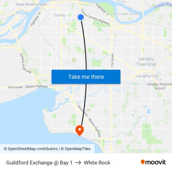 Guildford Exchange @ Bay 1 to White Rock map