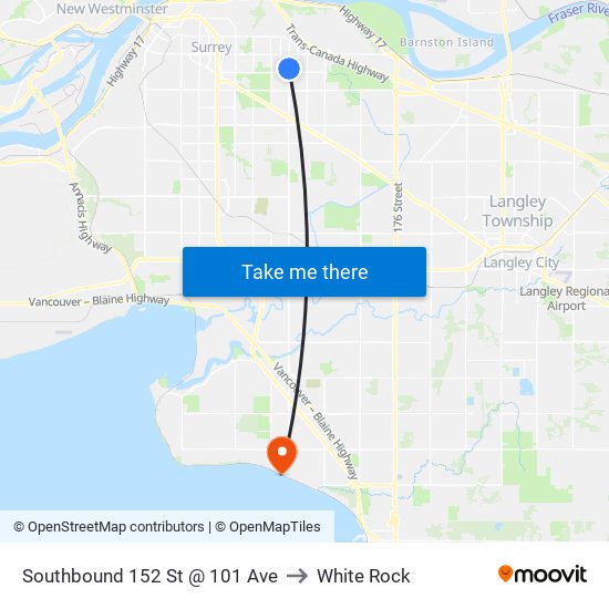Southbound 152 St @ 101 Ave to White Rock map