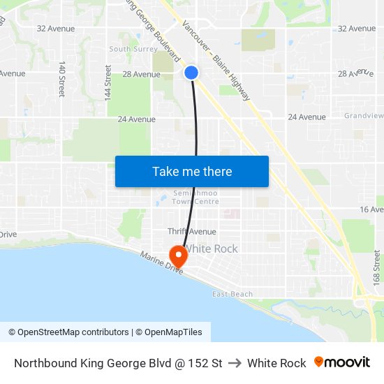 Northbound King George Blvd @ 152 St to White Rock map