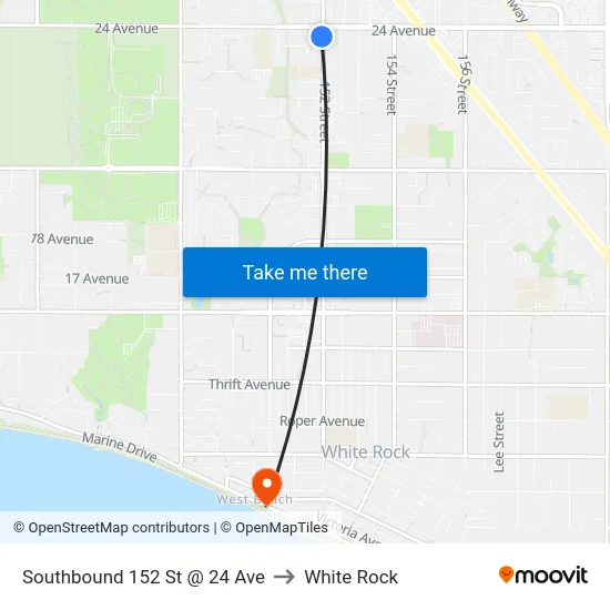 Southbound 152 St @ 24 Ave to White Rock map