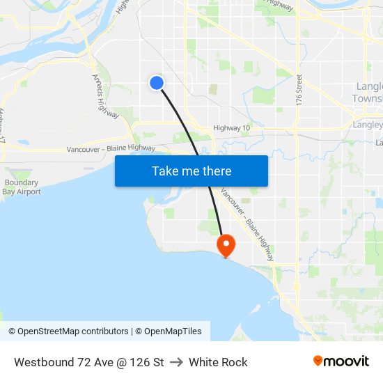 Westbound 72 Ave @ 126 St to White Rock map