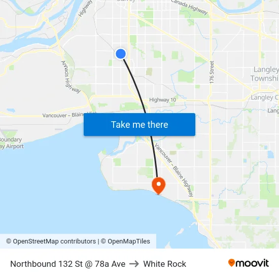 Northbound 132 St @ 78a Ave to White Rock map