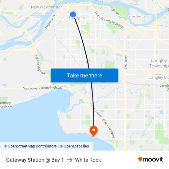 Gateway Station @ Bay 1 to White Rock map