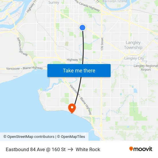Eastbound 84 Ave @ 160 St to White Rock map