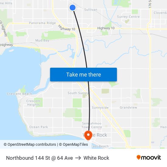 Northbound 144 St @ 64 Ave to White Rock map