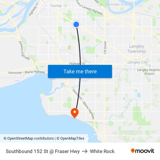 Southbound 152 St @ Fraser Hwy to White Rock map