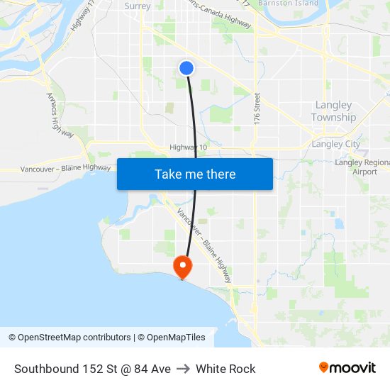 Southbound 152 St @ 84 Ave to White Rock map