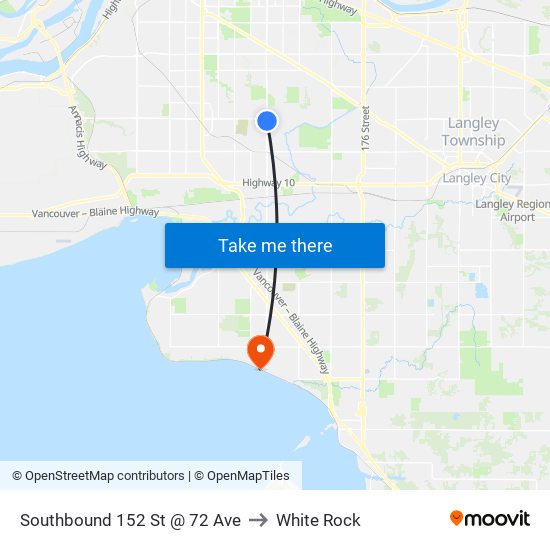 Southbound 152 St @ 72 Ave to White Rock map