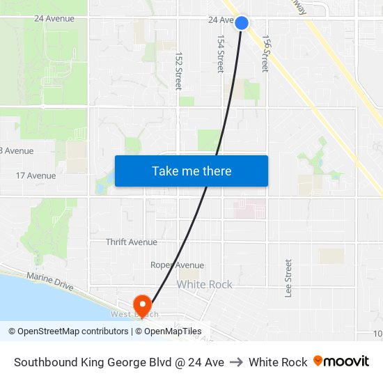 Southbound King George Blvd @ 24 Ave to White Rock map
