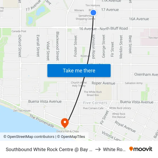 Southbound White Rock Centre @ Bay 11 to White Rock map