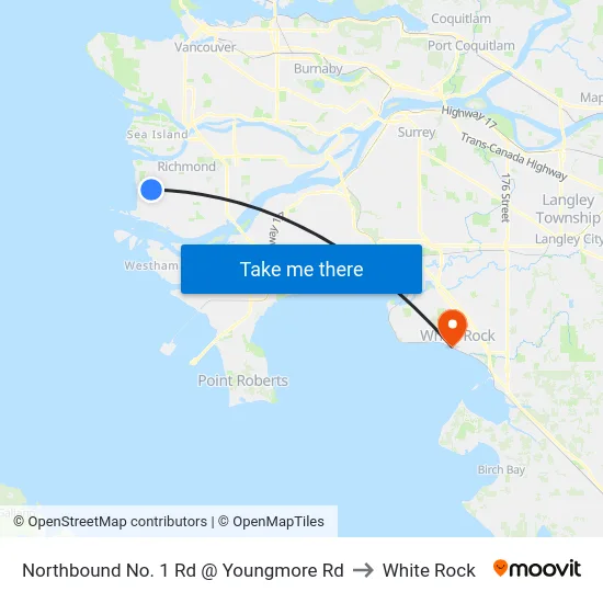 Northbound No. 1 Rd @ Youngmore Rd to White Rock map