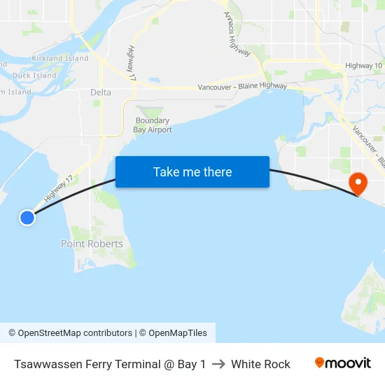 Tsawwassen Ferry Terminal @ Bay 1 to White Rock map