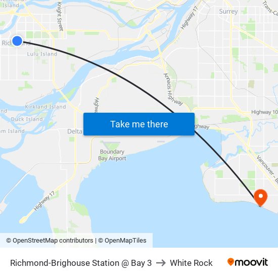 Richmond-Brighouse Station @ Bay 3 to White Rock map