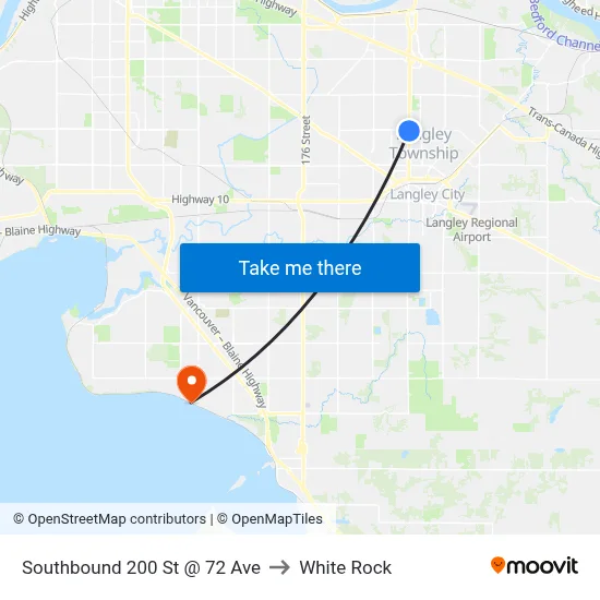 Southbound 200 St @ 72 Ave to White Rock map
