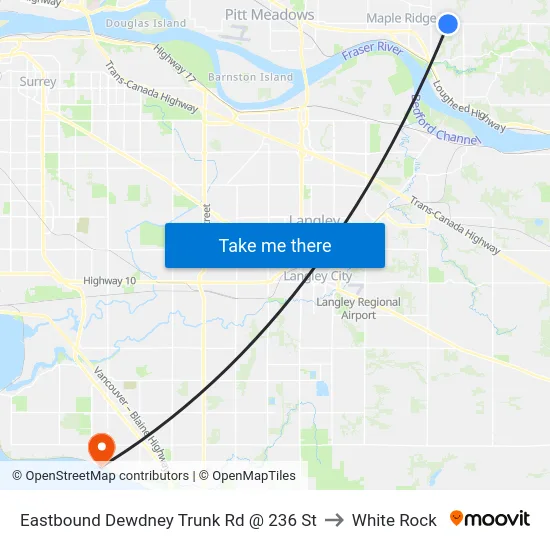 Eastbound Dewdney Trunk Rd @ 236 St to White Rock map