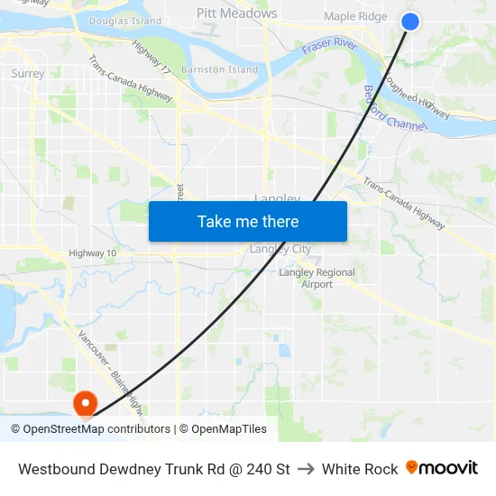 Westbound Dewdney Trunk Rd @ 240 St to White Rock map