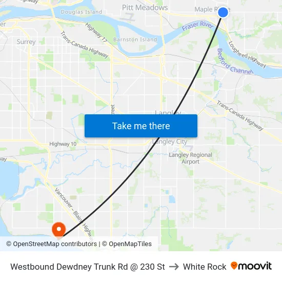 Westbound Dewdney Trunk Rd @ 230 St to White Rock map