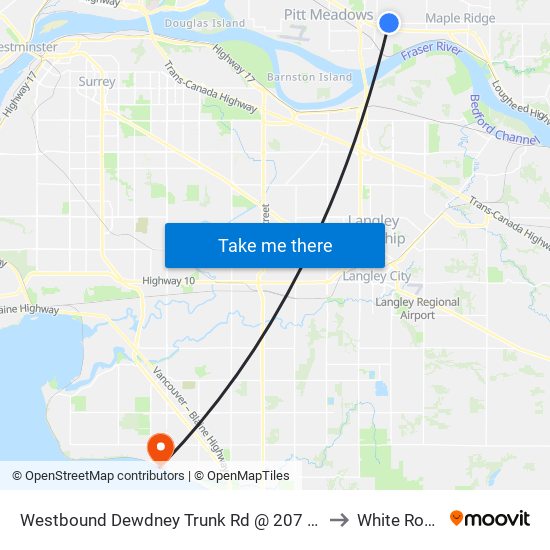 Westbound Dewdney Trunk Rd @ 207 St to White Rock map