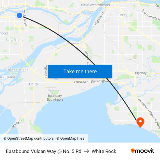 Eastbound Vulcan Way @ No. 5 Rd to White Rock map