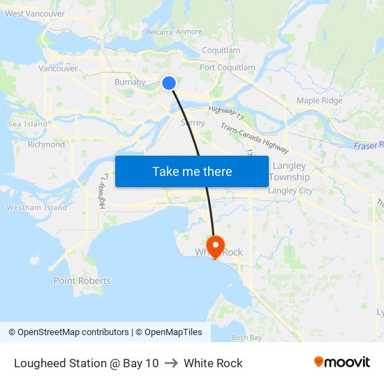 Lougheed Station @ Bay 10 to White Rock map