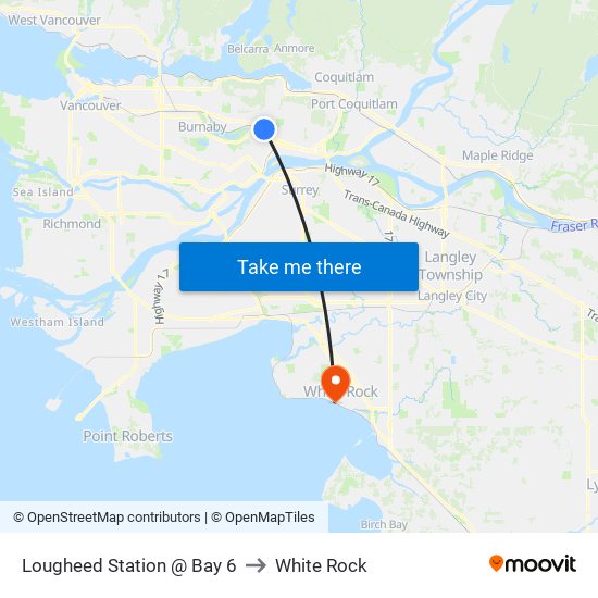 Lougheed Station @ Bay 6 to White Rock map