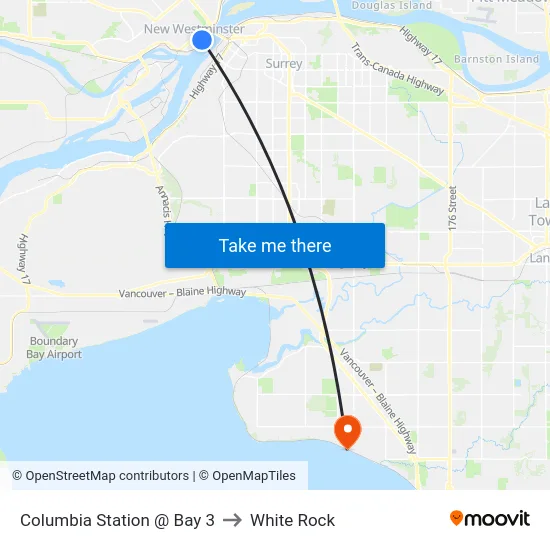 Columbia Station @ Bay 3 to White Rock map