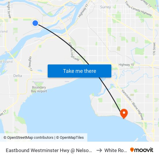 Eastbound Westminster Hwy @ Nelson Rd to White Rock map