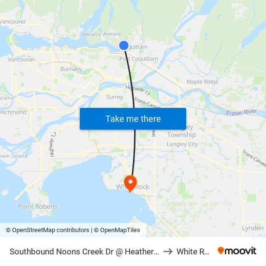 Southbound Noons Creek Dr @ Heather Place to White Rock map