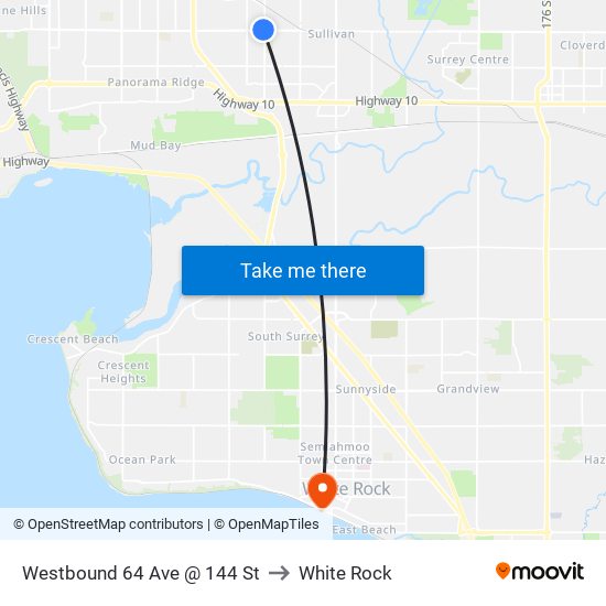 Westbound 64 Ave @ 144 St to White Rock map