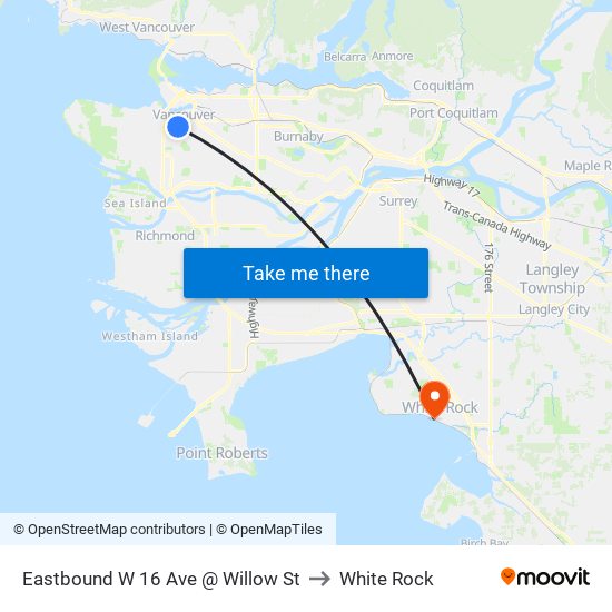 Eastbound W 16 Ave @ Willow St to White Rock map
