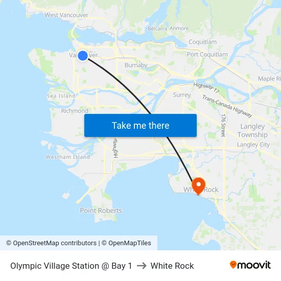 Olympic Village Station @ Bay 1 to White Rock map