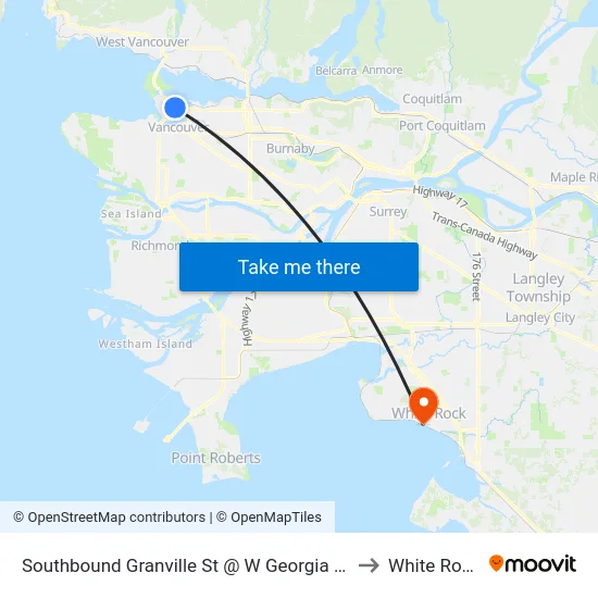 Southbound Granville St @ W Georgia St to White Rock map
