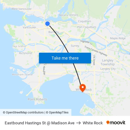 Eastbound Hastings St @ Madison Ave to White Rock map