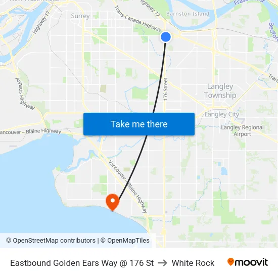 Eastbound Golden Ears Way @ 176 St to White Rock map