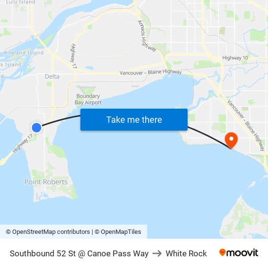 Southbound 52 St @ Canoe Pass Way to White Rock map