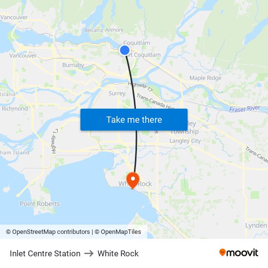 Inlet Centre Station to White Rock map