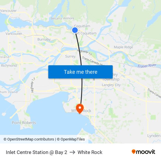 Inlet Centre Station @ Bay 2 to White Rock map