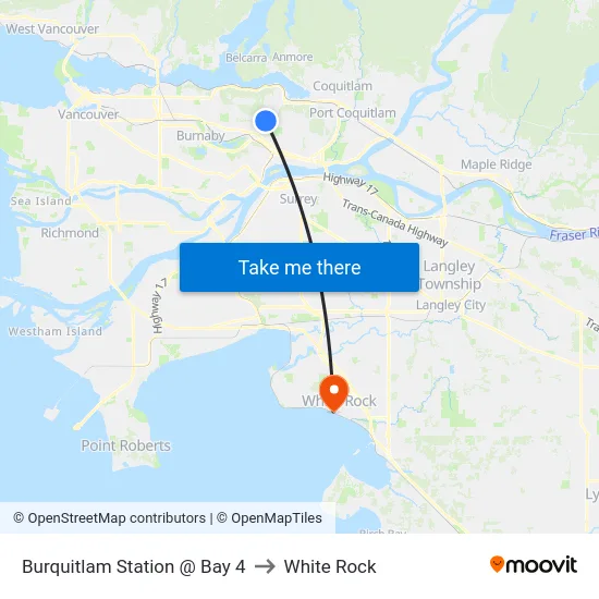 Burquitlam Station @ Bay 4 to White Rock map