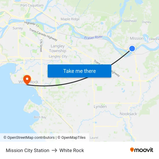Mission City Station to White Rock map