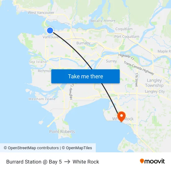 Burrard Station @ Bay 5 to White Rock map