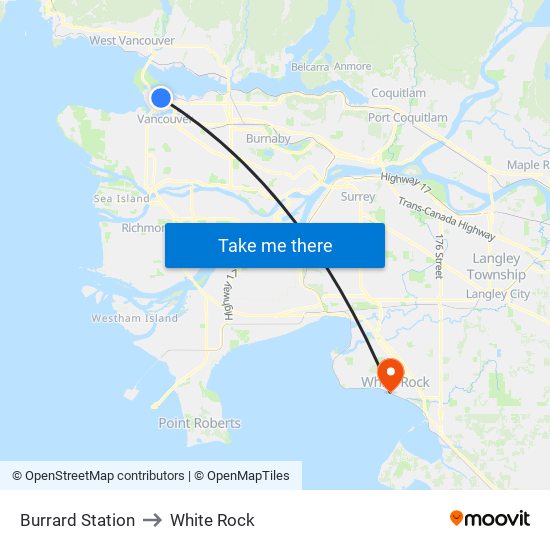 Burrard Station to White Rock map