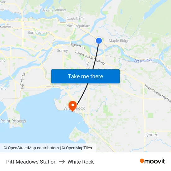 Pitt Meadows Station to White Rock map