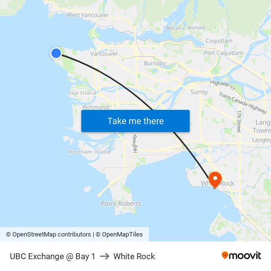 UBC Exchange @ Bay 1 to White Rock map