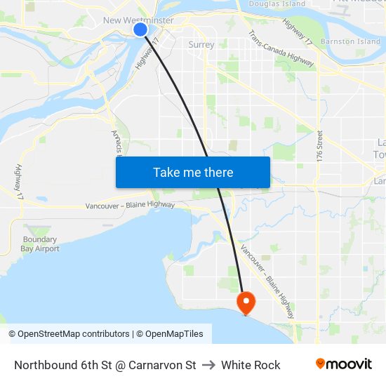 Northbound 6th St @ Carnarvon St to White Rock map