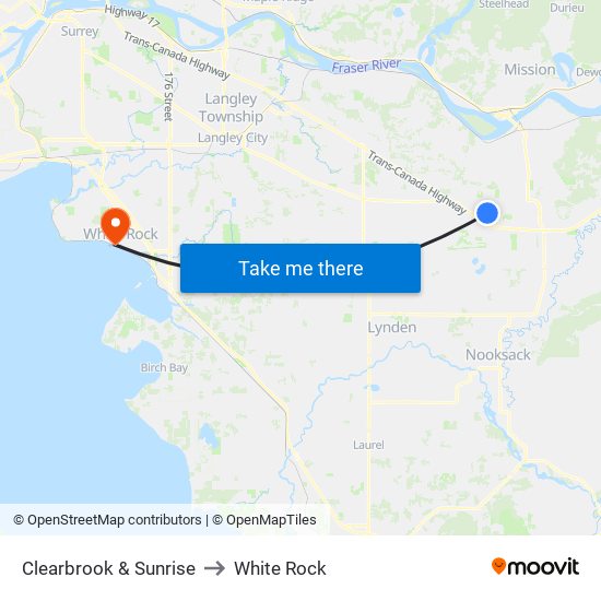 Clearbrook & Sunrise to White Rock map