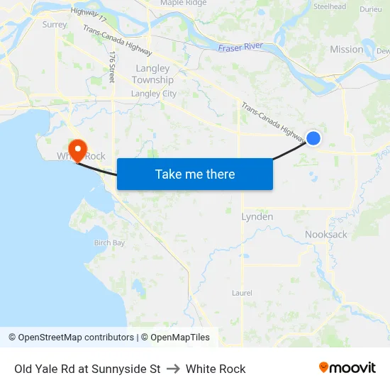 Old Yale Rd at Sunnyside St to White Rock map