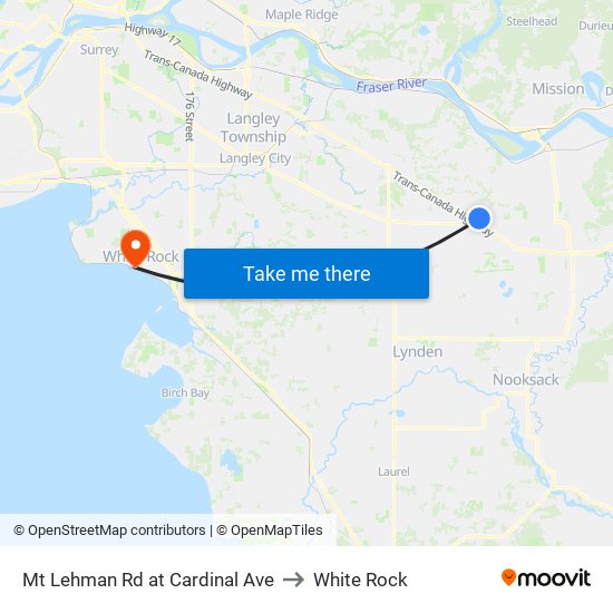 Mt Lehman Rd at Cardinal Ave to White Rock map