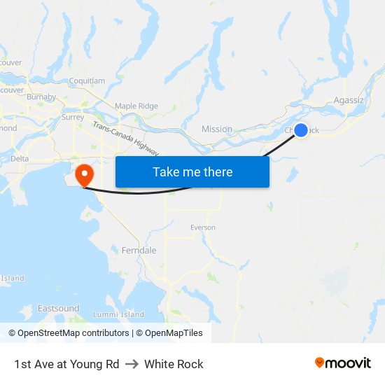 1st Ave at Young Rd to White Rock map