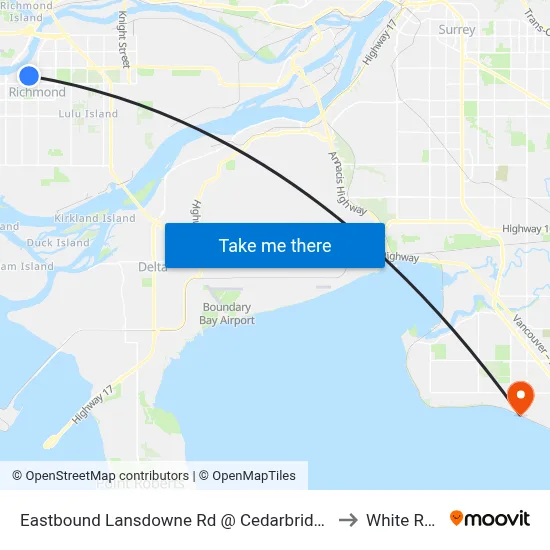Eastbound Lansdowne Rd @ Cedarbridge Way to White Rock map