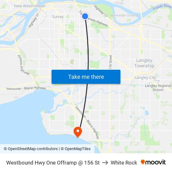 Westbound Hwy One Offramp @ 156 St to White Rock map